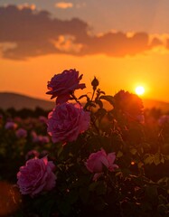 Obraz premium Purple pinkish roses in the garden