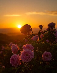 Purple pinkish roses in the garden
