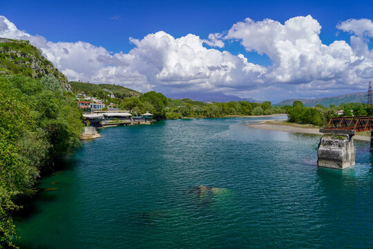 Buna river and Drin river in Shkodra , Albania