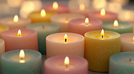 Colorful Scented Candles with Soft Glowing Flames for Relaxation and Ambiance