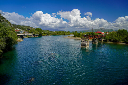 Buna river and Drin river in Shkodra , Albania
