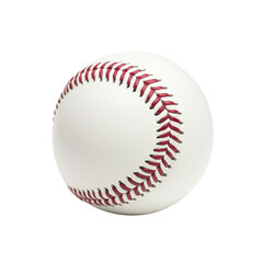 White baseball with red stitching is shown against plain background, highlighting its classic design and texture