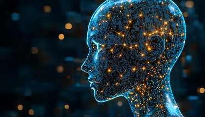 Glowing digital head profile