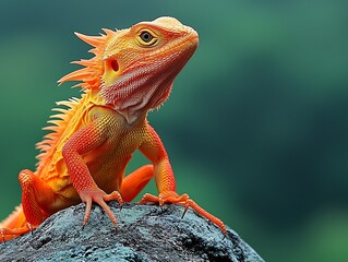 Obraz premium Vibrant orange lizard perched on rock