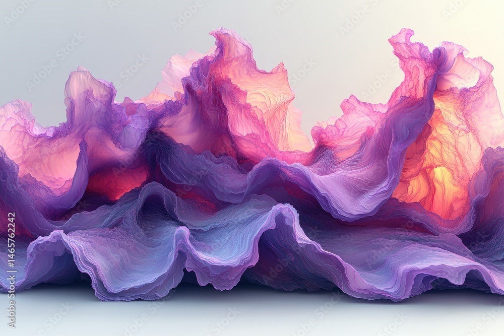 Poster abstract textile design with layered folds and soft color gradients.