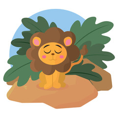 Calm cartoon lion resting. Vector