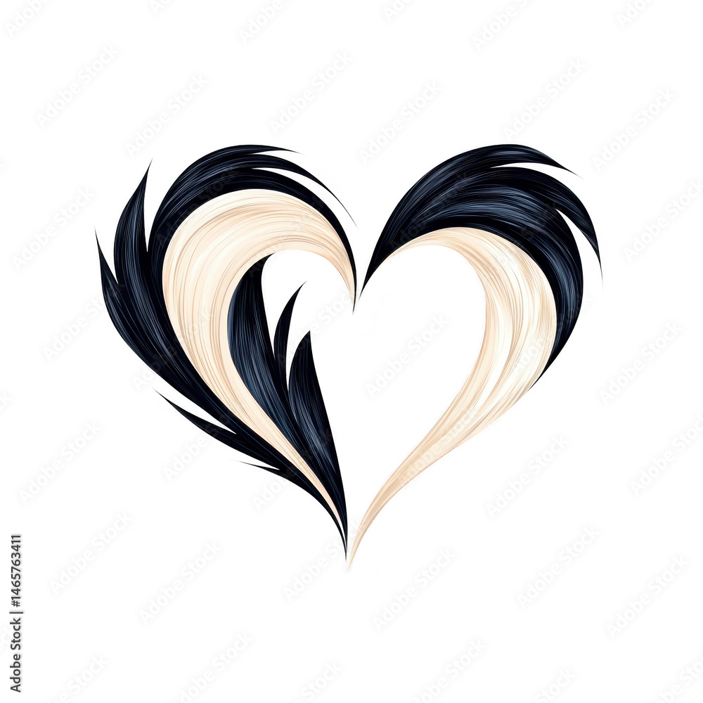 Aufkleber heart shape formed by elegant brush strokes in black and white, creating dynamic and artistic design