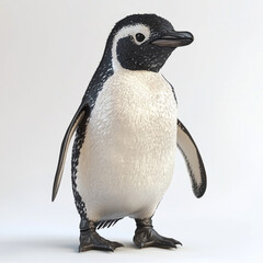 Fototapeta premium A striking portrait of an African penguin showcases its unique plumage and upright stance, highlighting its natural charm in a studio setting.