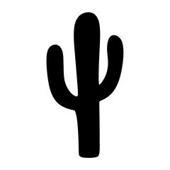 Simple Saguaro Cactus Silhouette Isolated on White Background for Desert Themed Designs