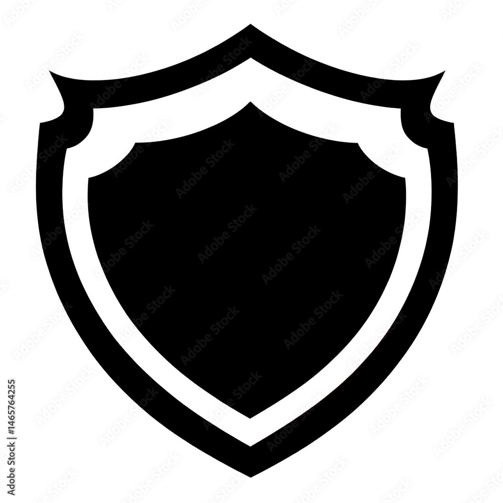 Poster black shield icon with simple, classic design, symbolizing protection and security. shield has symme