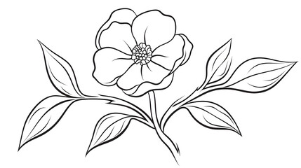 Minimalist Continuous Line Art Drawing of a Flower with Three Leaves for Design Projects