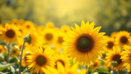 Obraz premium Vibrant Sunflower Field at Golden Hour Nature's Golden Beauty