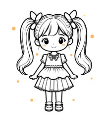 Girl with Pigtails and Bow Outline