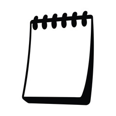 Hand drawn black and white illustration of a spiral bound notepad