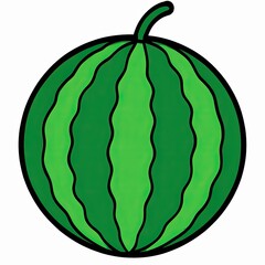 Whole watermelon drawing showing green rind and stem