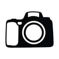 Simple black and white vector image of a modern digital camera