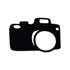 Black and white camera silhouette with lens opening for photography