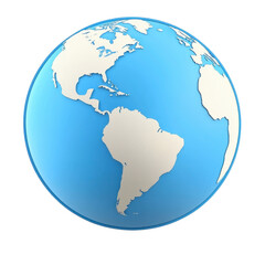 3D rendering of Earth showcases continents and oceans in simplified style, highlighting North and South America. globe is depicted with blue ocean and beige continents, emphasizing geography