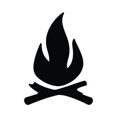 Simple stylized black and white image of a campfire with burning flames