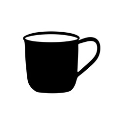 Simple, elegant black coffee mug illustration with white background rendering, digital art