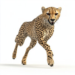 Fototapeta premium Cheetah on the move: A sleek predator captured in mid-stride, showcasing its speed and agility. Its spotted coat blends with the wild landscape.