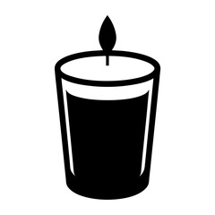 Monochrome illustration of a lit candle in a glass container on white