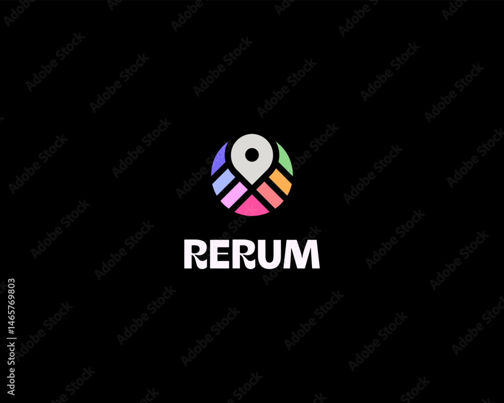 Poster abstract pin logo from colorful shapes. creative map navigation vector logotype. geolocation ip sign