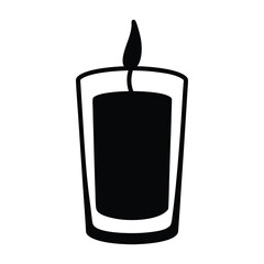 A black and white clip art of a candle in a glass
