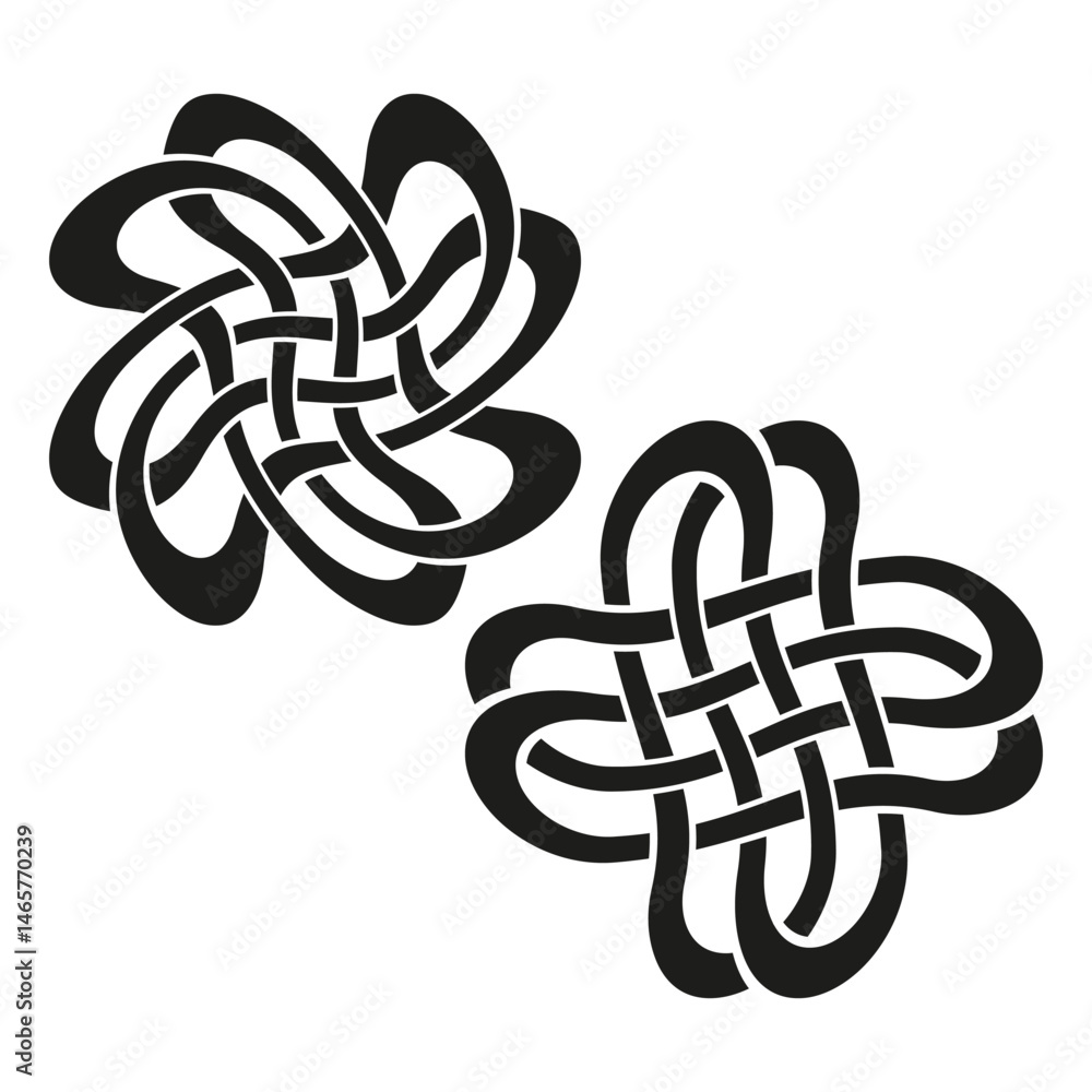 Poster double knot symbol. intertwined loop figure. abstract vector sign. black cultural element.