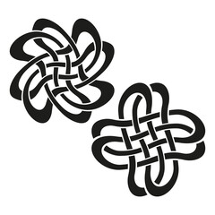 Double knot symbol. Intertwined loop figure. Abstract vector sign. Black cultural element.