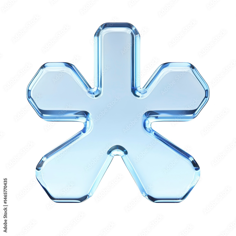 Poster shiny, metallic asterisk symbol with reflective surface and 3d appearance, set against plain backgro