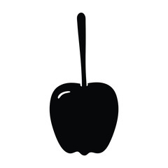 Stylized Black Silhouette of an Apple with Stem on a White Background