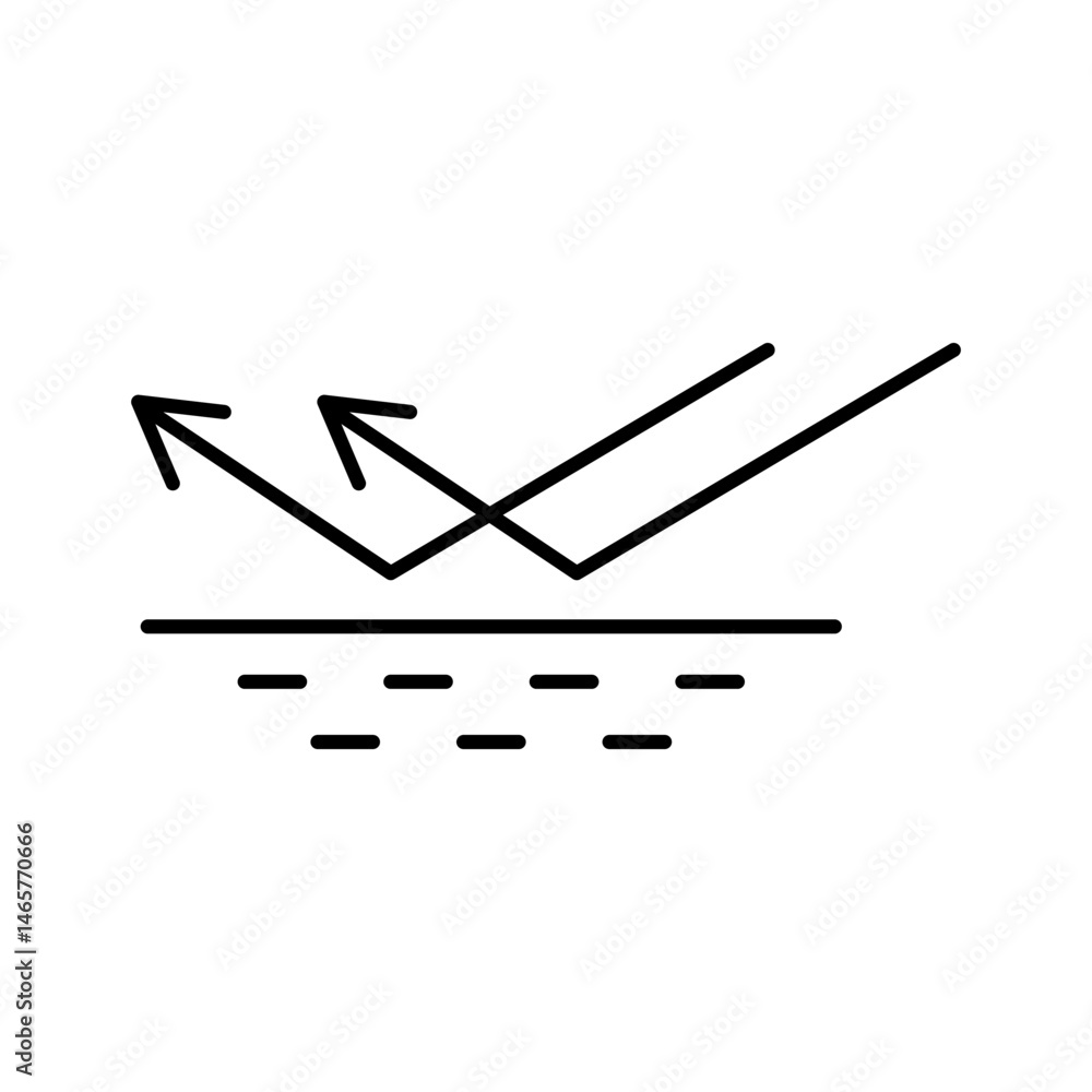 Poster reflection arrows icon. light bounce diagram. vector wave concept. surface line symbol.