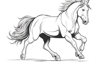 Professional Horse Walk Line Art Drawing Style Sketch for Designs