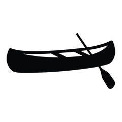 Canoe with Paddle Icon for Outdoor Water Adventures in Silhouette