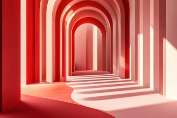 Fototapeta premium Abstract architectural hallway with colorful arches.