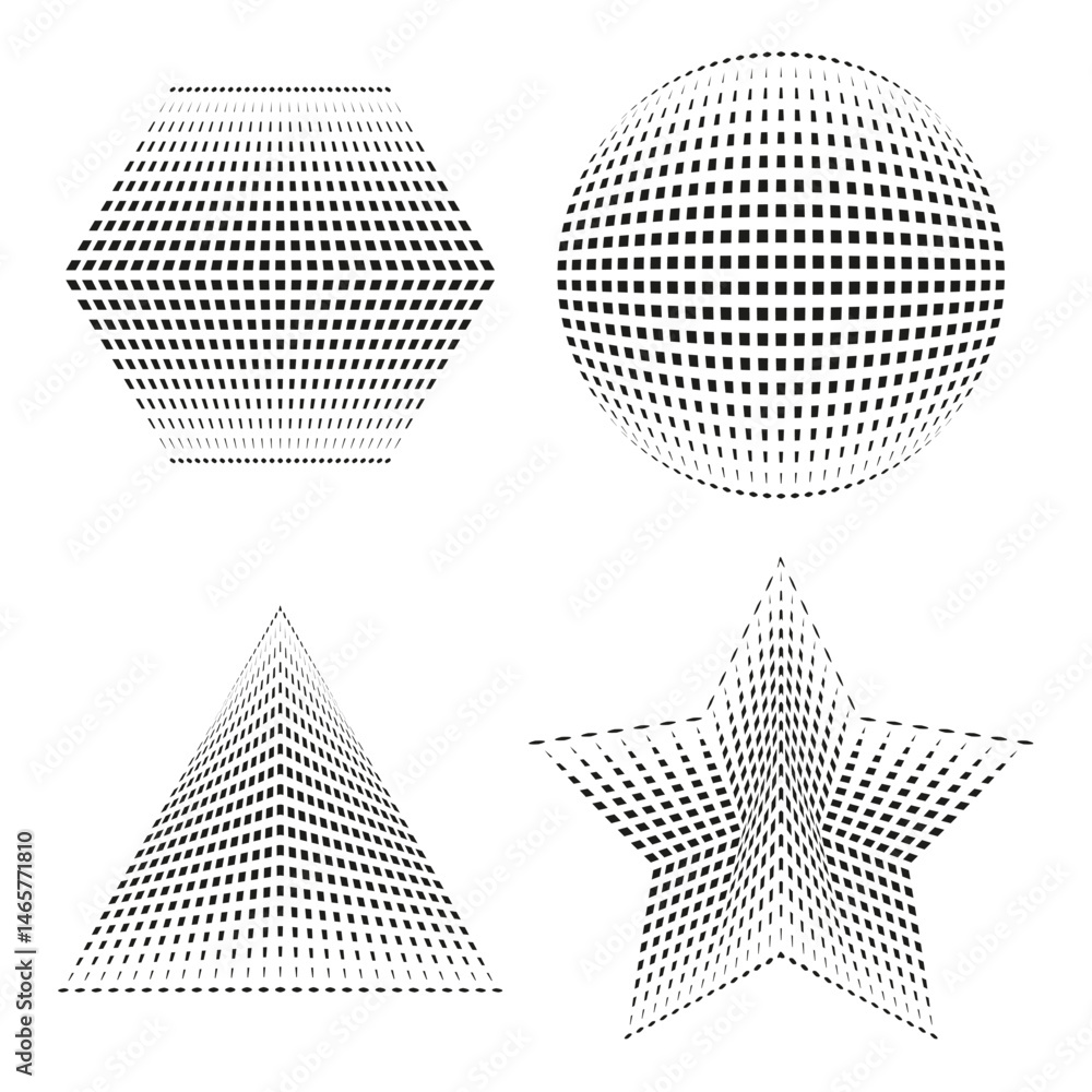 Poster Geometric perspective grid. Optical illusion shape. Abstract 3D structure. Black and white vector.