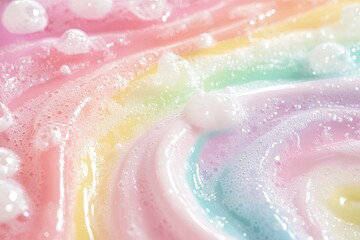 Rainbow colored bubbly cosmetic product swirls