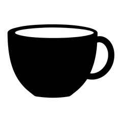 Simple black silhouette of a coffee cup on a white background