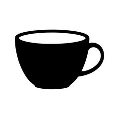 Simple black silhouette of a coffee cup with handle illustration