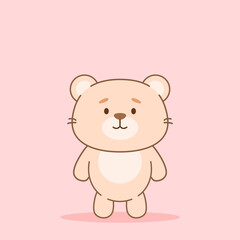 Fototapeta premium Adorable cartoon bear standing upright in pastel background, bear design perfect for kids' projects, bear style ideal for stickers, nursery prints, and joyful digital content.