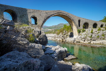 Fototapeta premium Mesi bridge , old ottoman stone bridge in Albania