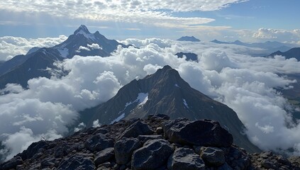 Majestic mountain peaks above the clouds