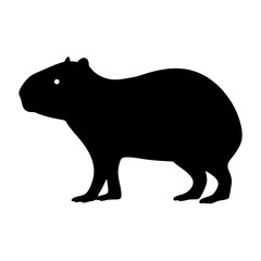 Black Silhouette of a Capybara Standing on White Background Profile View