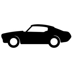 Black and white silhouette illustration of a classic American muscle car