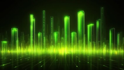 Fototapeta premium Futuristic glowing green city skyline digital art