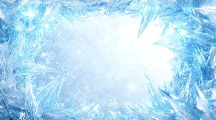 Frozen frame, crystalline ice structures, light-filled center