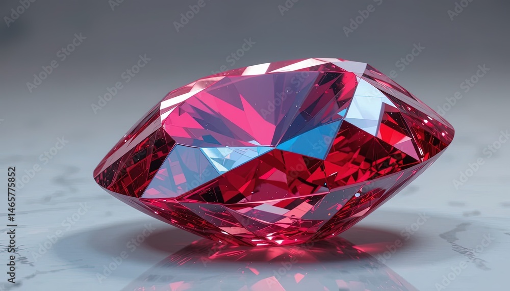 Poster close-up view of a faceted ruby gemstone.