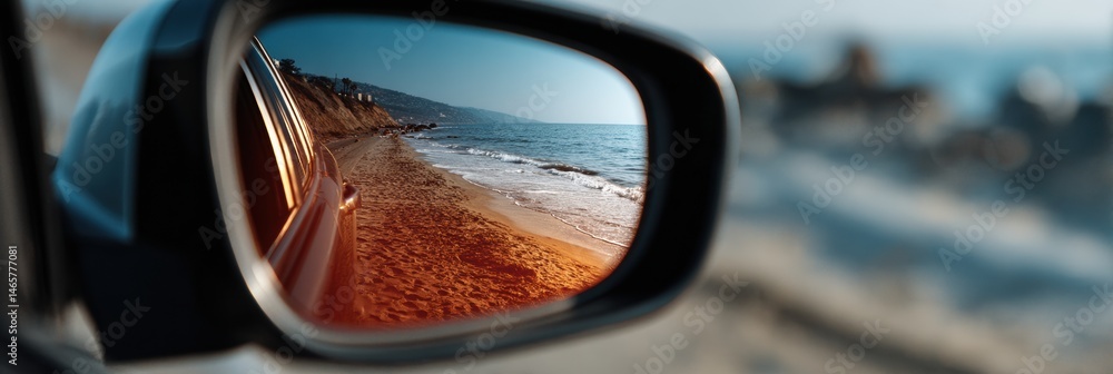 Aufkleber stunning beach reflection in side mirror sunglasses while enjoying a sunny day by the coastline gene