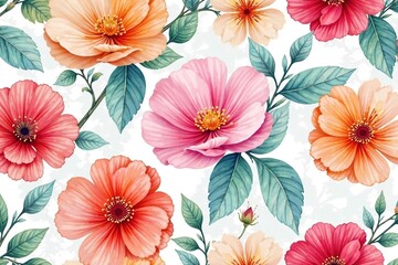 Overlapping watercolor blooms create a seamless floral repeat , background, nature
